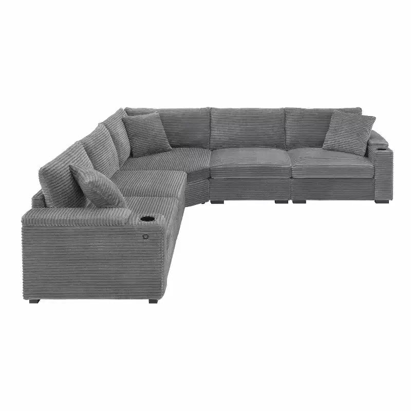 106 Convertible L Shaped Sectional Sofa Corduroy Corner Couch with Armrest Storage Cup Holders USB Charger Oversized Comfy Modular Sofa