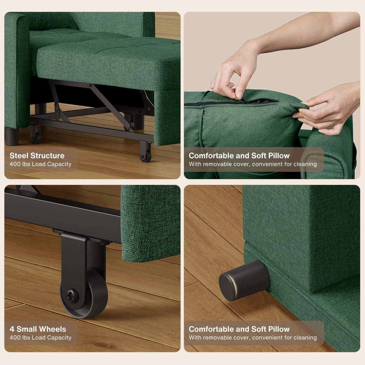 3-in-1 Adjustable Sleeper Sofa Bed, Pull Out Chair Sofa, Convertible Folding Bed for Living Room