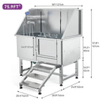 50 W Stainless Steel Adjustable Pet Grooming Tub with Steps Ramp