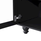 Black + Dark Walnut Farmhouse TV Entertainment Center with Bookshelves & Tempered Glass Doors for TVs Up to 70