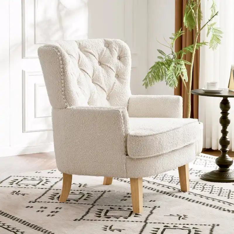 Almond Boucle Nailhead Club Chair by Christopher Knight Home