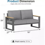 Heynemo Aluminum Outdoor Loveseat, All-Weather Metal Patio Furniture Sofa, Patio Sofa Chair for Porch Backyard Garden
