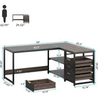 59 Reversible L-Shaped Corner Desk with Storage Drawers, Gray