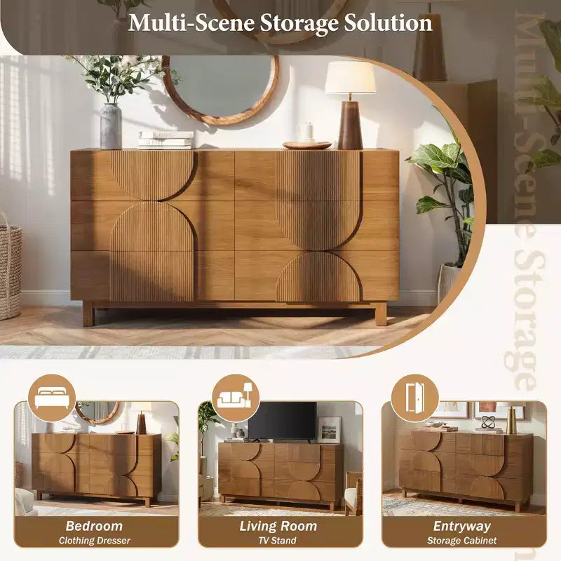 6-Drawer Modern Geometric Dresser, Half-Circle Accent Wide Storage Chest for Bedroom & Living Room