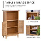 Brown Bamboo Floor Storage Cabinet with Open Shelf and 2 Doors, 1-Person Assembly