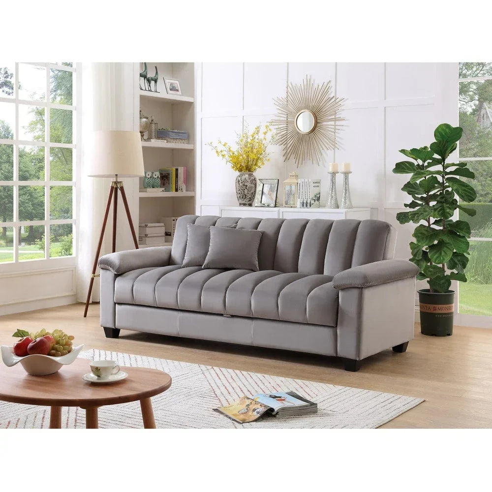 Fabric Upholstered Channel Back Living Room Convertible Sofabed