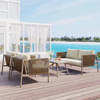 4 PCS Outdoor Rope Patio Set for 4 with Cushions and Glass Table