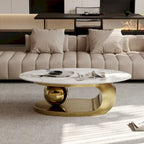 51 Modern Pandora Oval Coffee Table with Glossy Sintered stone top, Luxury Coffee Table, Stainless Steel Legs for Livingroom