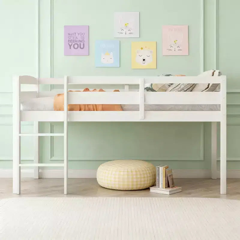 Luxystar Twin Size Solid Wood Loft Bed with Ladder and Fence for Kids Room
