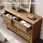 Dresser for Bedroom, 6 Drawer Wide Dresser Storage Organizer, Modern Wooden Chest of Drawers with Metal Handles for Hallway, Entryway, Home Office