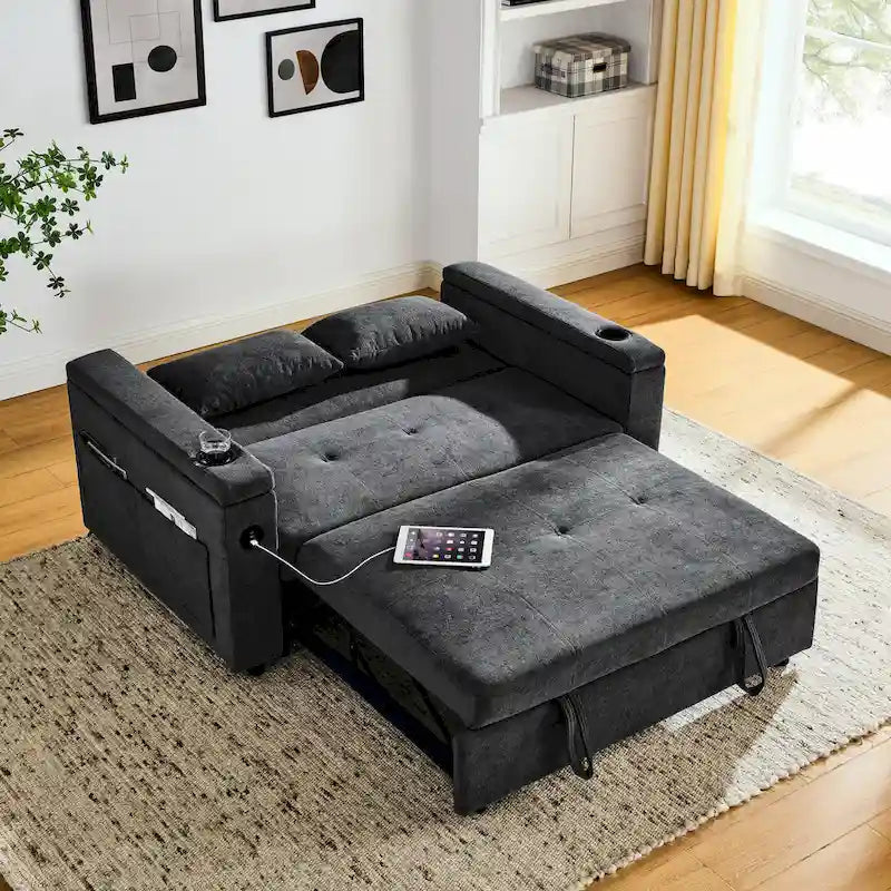 54 Pull-Out Sleeper Sofa Bed Double Seat Recliner Sofa Bed
