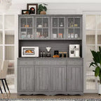 Famapy 61.2W Gray Storage Cabinet Buffet Hutch Kitchen Pantry Cabinet with Ornate Base Trim: Blend of Elegance and Utility