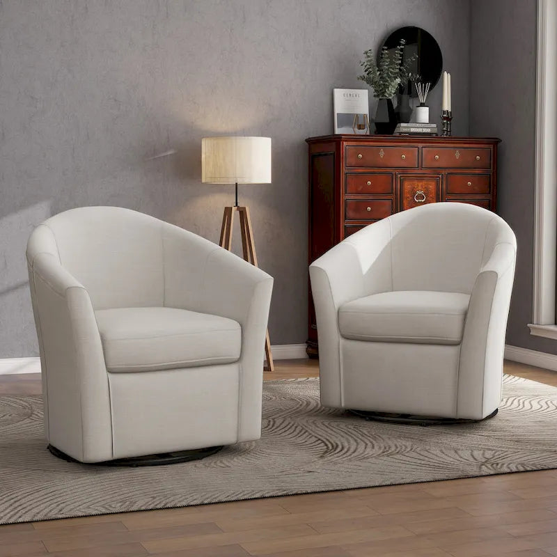 Set of 2 Modern Upholstered Swivel Barrel Chair Living Room Accent Chair