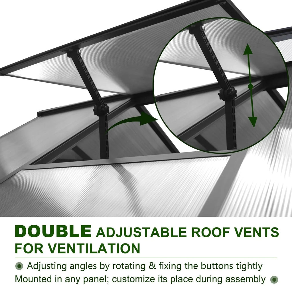 VEIKOUS Aluminum Walk-In Garden Greenhouse Kit with Adjustable Roof Vent and Lockable Door Grey