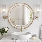 MAYEERTY 24 inches Wooden Farmhouse Round Wall Mirror for Bathroom Vanity Bedroom Living Room Kitchen Office