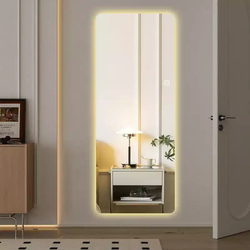 Full Length LED Vanity Mirror with Lights, Dimmable 3-Color Modes, Floor or Wall Mounted, Modern Bedroom Makeup Mirror-Panipeachy