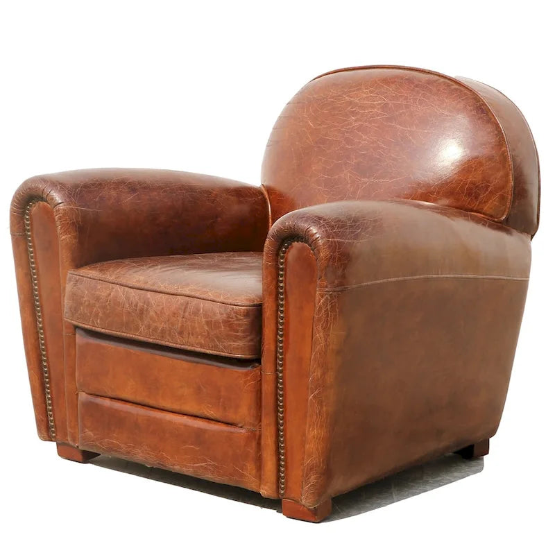 Pasargad Home Genuine Leather Paris Club Chair, Brown