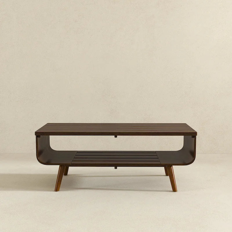 Adelina Mid-Century Rectangular Solid Wood Coffee Table in Brown