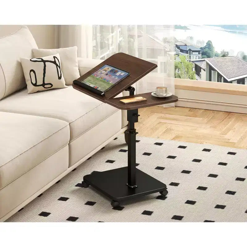 1 Set c-Shaped Side Table, Height Adjustable Overbed Bedside Table with Wheels, Multi-Purpose Sofa Table & Laptop Desk for Small Spaces
