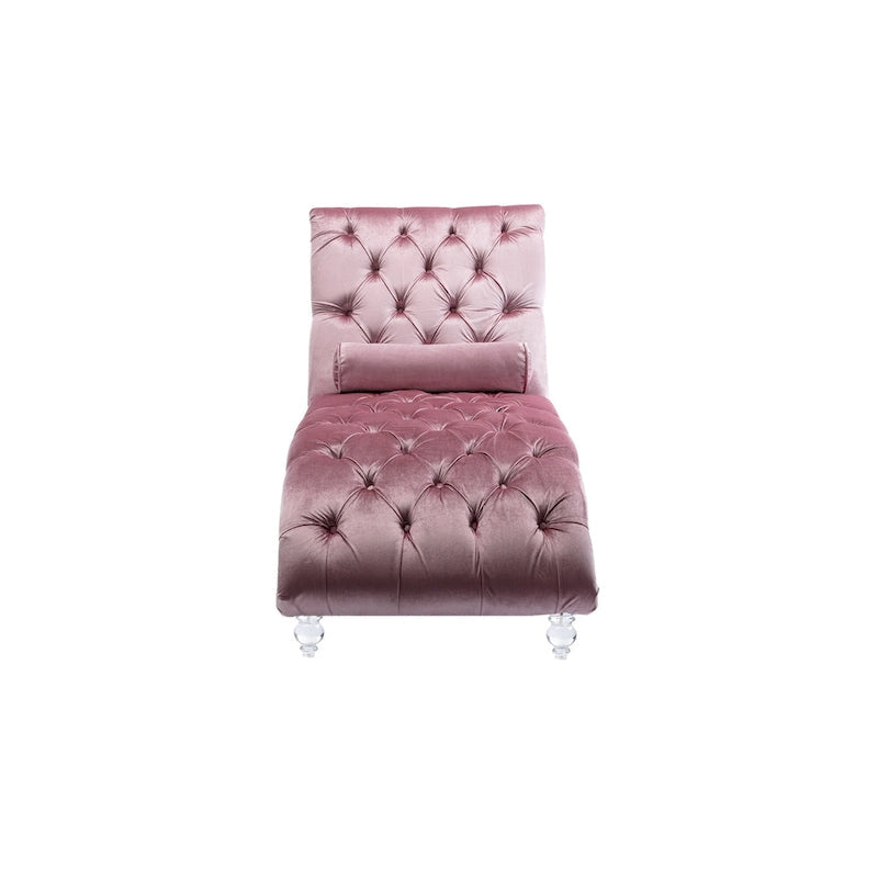 Button-Tufted Upholstered Velvet Recliner Chaise with Pillow and Acrylic Feet