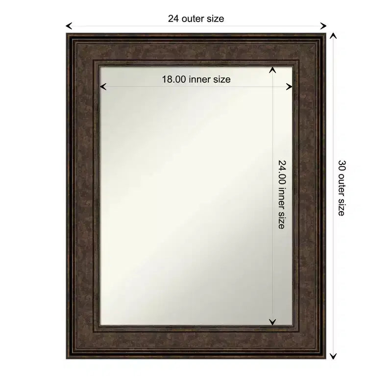 Miroir mural de salle de bain en bronze, 24" x 30", sans biseau - : Rectangulaire, Cadre en polystyrène, Fixation murale
