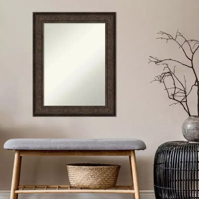 Miroir mural de salle de bain en bronze, 24" x 30", sans biseau - : Rectangulaire, Cadre en polystyrène, Fixation murale