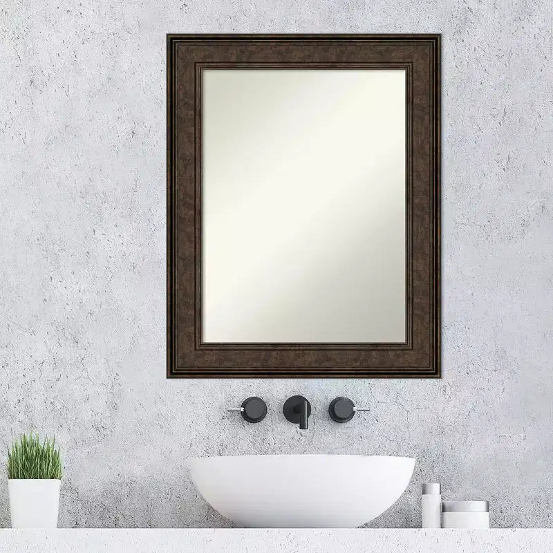 Miroir mural de salle de bain en bronze, 24" x 30", sans biseau - : Rectangulaire, Cadre en polystyrène, Fixation murale