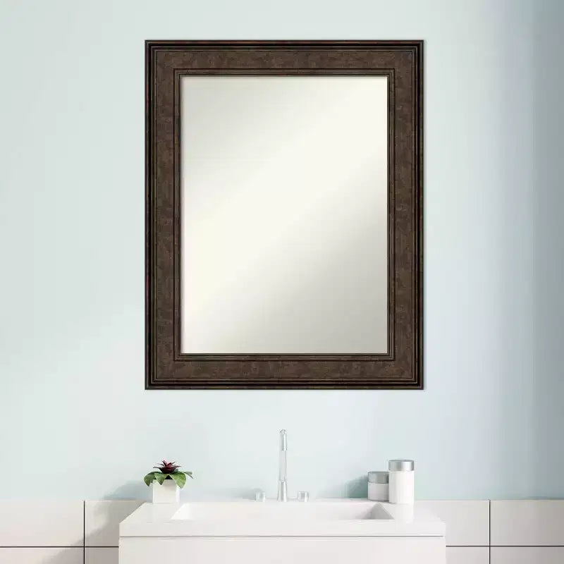 Miroir mural de salle de bain en bronze, 24" x 30", sans biseau - : Rectangulaire, Cadre en polystyrène, Fixation murale