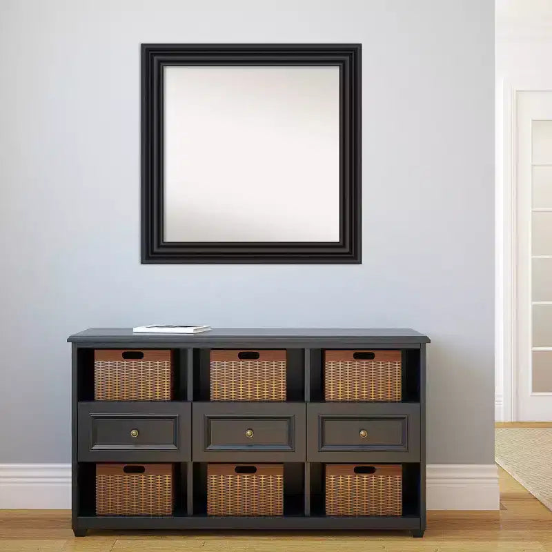 Miroir mural de salle de bain colonial non biseauté noir de 32" x 32" - : Carré, Fixation murale, Style moderne