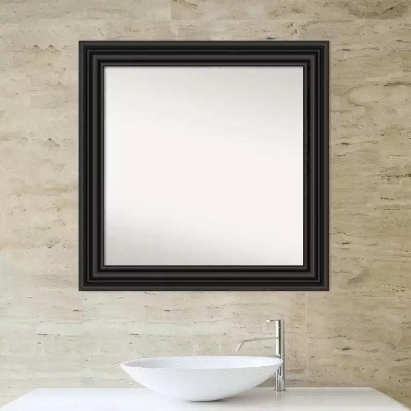 Miroir mural de salle de bain colonial non biseauté noir de 32" x 32" - : Carré, Fixation murale, Style moderne