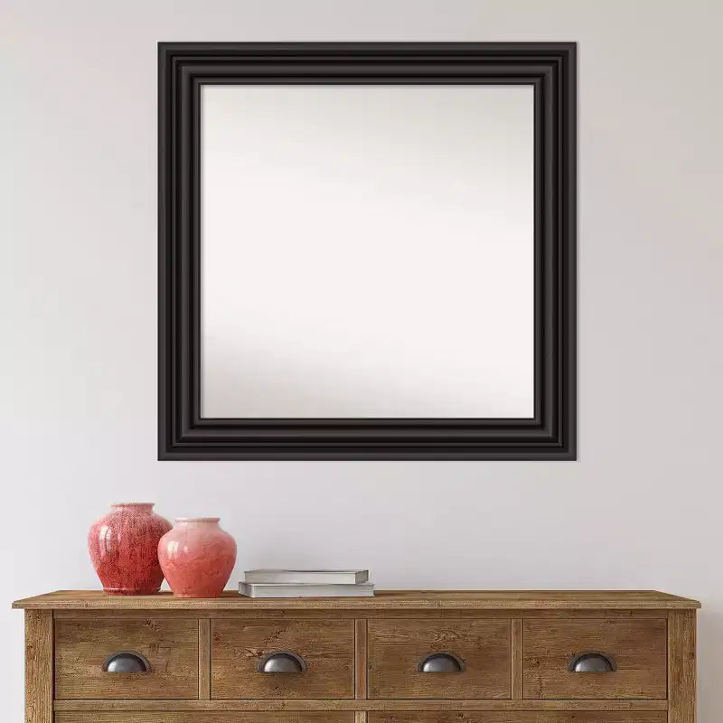 Miroir mural de salle de bain colonial non biseauté noir de 32" x 32" - : Carré, Fixation murale, Style moderne