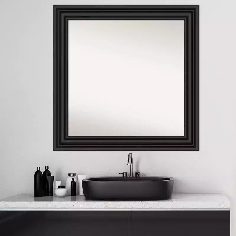 Miroir mural de salle de bain colonial non biseauté noir de 32" x 32" - : Carré, Fixation murale, Style moderne