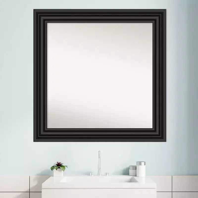 Miroir mural de salle de bain colonial non biseauté noir de 32" x 32" - : Carré, Fixation murale, Style moderne