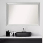 Miroir mural de salle de bain en bois non biseauté 40 po x 28 po Argent sterling brossé - : Moderne, Rectangle, Fixation murale