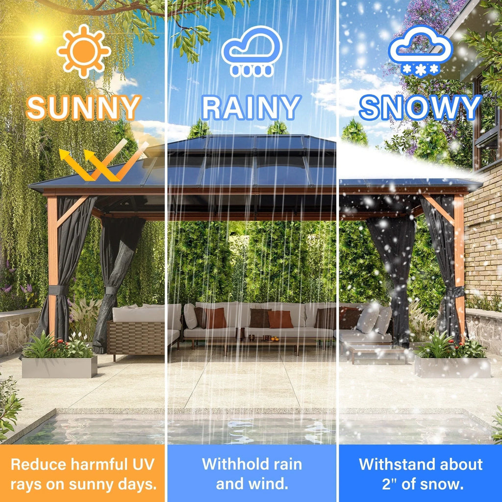 EROMMY Hardtop Gazebo,Outdoor Pergola with Double Roof & Netting & Curtains,Heavy Duty Canopy for Patio, Backyard, Pool party