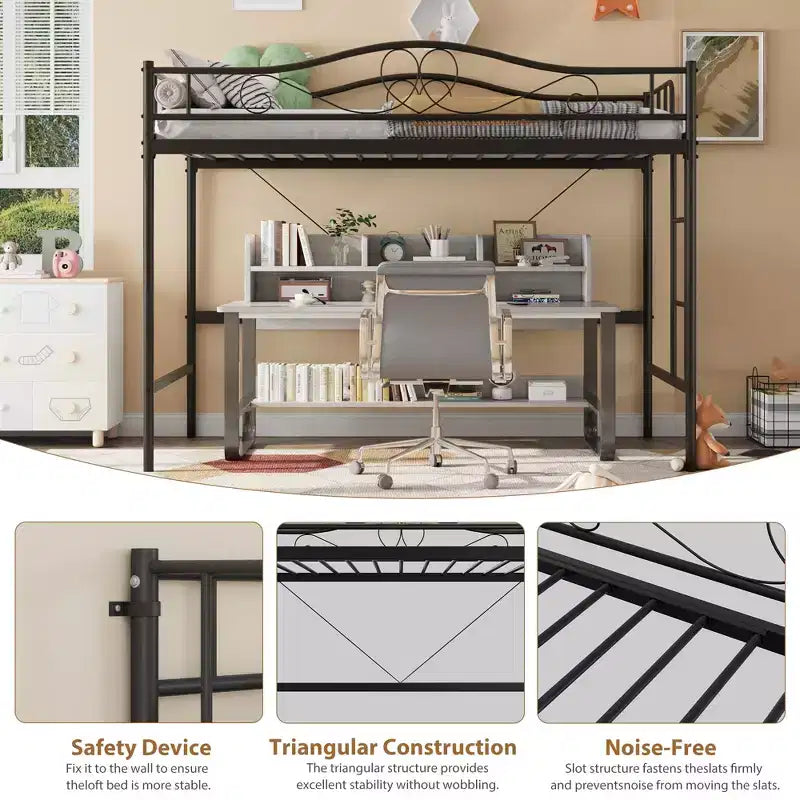 Loft Bed Twin Size with Removable Ladder & Full Safety Guardrail, Twin Loft Bed Heavy-Duty Metal Frame 400 Lbs Weight Capacity, Space Saving