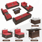 13 Pieces Patio Furniture Set with 44Fire Pit Table