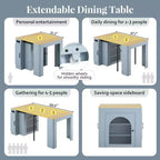Whisen Extendable Dining Table, Mobile Rolling Island Table with 3 Removable Middle Leaves, Storage Cabinet