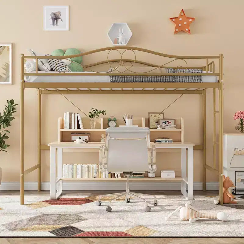 Loft Bed Twin Size with Removable Ladder & Full Safety Guardrail, Twin Loft Bed Heavy-Duty Metal Frame 400 Lbs Weight Capacity, Space Saving