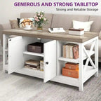 Farmhouse Wood Accent Coffee Table with Large Storage Shelf