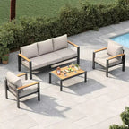 Aluminum Patio Furniture Set, Outdoor Sectional Sofa with 5 Thick Cushions, 4 Armrests & Coffee Table for Garden, Deck, Backyard