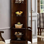Classic Brown Rubberwood Corner Cabinet with Glass Door