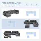 Clihome 140 Oversized Modular Sectional Sofa with Movable Storage Ottoman,Cup Holder,Wide Seat,USB Charger,6 Seat U Shaped Corduroy Couch