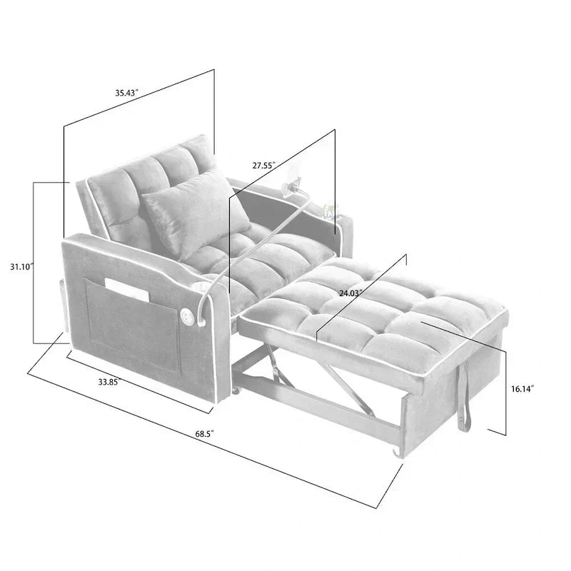 Convertible Sleeper Chair Sofa Bed Adjustable Pull Out Sleeper Chair