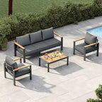 Aluminum Patio Furniture Set, Outdoor Sectional Sofa with 5 Thick Cushions, 4 Armrests & Coffee Table for Garden, Deck, Backyard