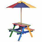 Costway 4 Seat Kids Picnic Table w/Umbrella Garden Yard Folding