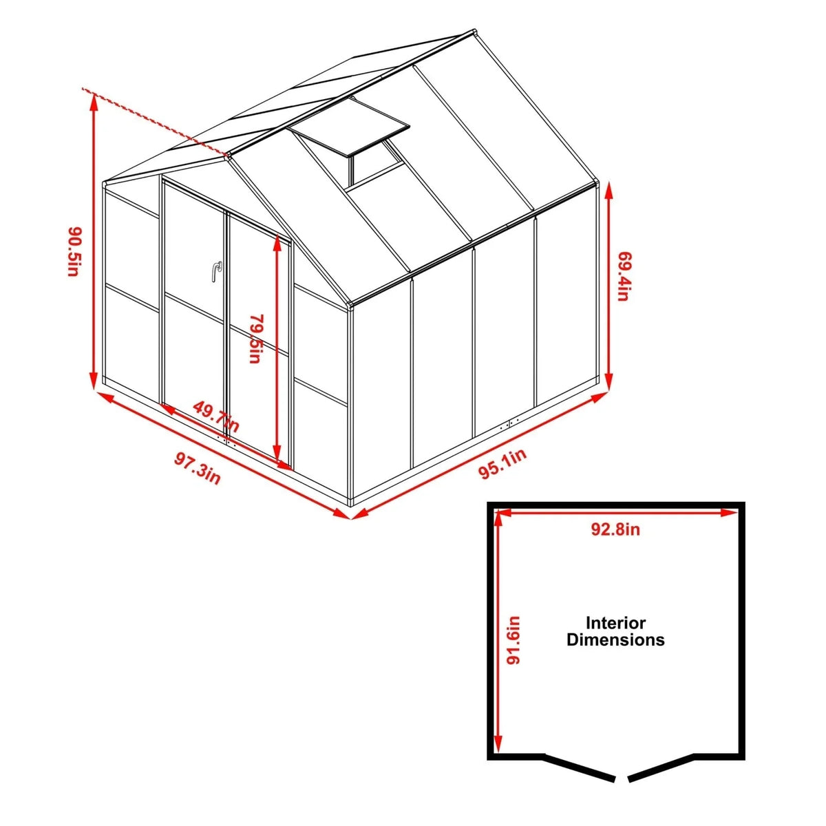 VEIKOUS Aluminum Walk-In Garden Greenhouse Kit with Adjustable Roof Vent and Lockable Door Grey