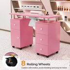 42.5 in. White MDF 3-Drawer Manicure Table Nail Desk with Storage, Doors, Electric Dust Collector