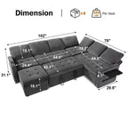 Dyonery 7-Seat Modular Sectional Sleeper Sofa with Pull-Out Bed, Reclining Backrest, USB Ports, Table, LED Lights & Storage Seats