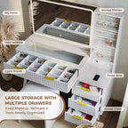 48 Fluted Makeup Vanity Desk with Mirror & LED Lights, Charging Station, Cushioned Storage Stool for Bedroom